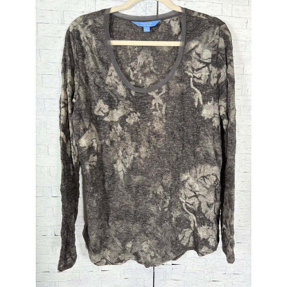 Simply Vera Vera Wang Womens Top  Gray Tie Dye Long Sleeve Casual Lightweight